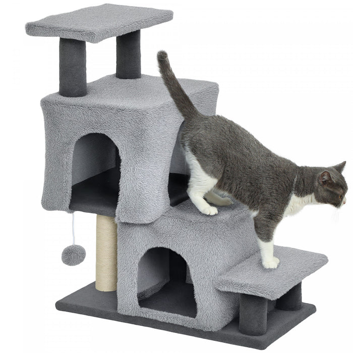 Escaliers pour Chats a Hauteur Ajustable avec Poteaux a Griffer, Gris