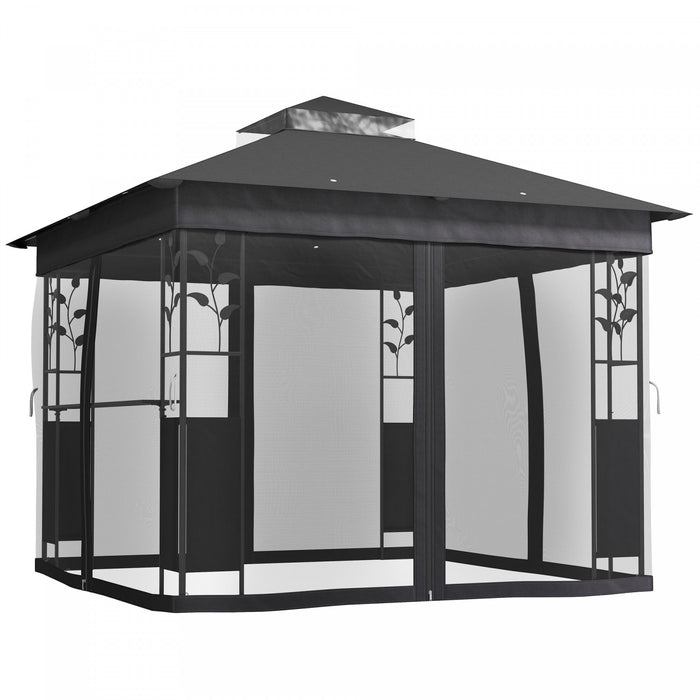 Outsunny Pavillon 10' X 10' Avec Etagere Et Filet, Protection Uv30+