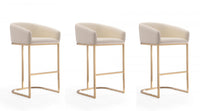  Tabouret de bar rembourre en metal style mid-century moderne Louvre, creme - Lot de 3