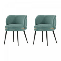 Chaise de salle a manger Kaya en bois moderne et velours vert menthe - Lot de 2