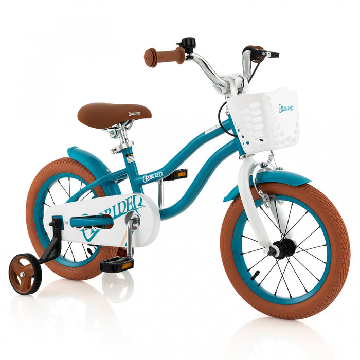 Velo Costway 14\" Pour Enfants Avec Roues D'entrainement Amovibles Et Panier Pour 3-5 Ans Bleu