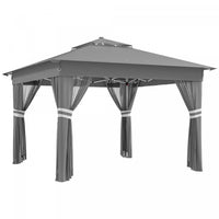 Outsunny 11x11ft Pop Up Canopy Tent With Sides, 20 Solar-powered LED Lights, Curtains, Netting, Roll