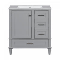 Katherine Meuble-lavabo De Salle De Bain 30 Po En Bois Massif Avec Lavabo Integre - Gris