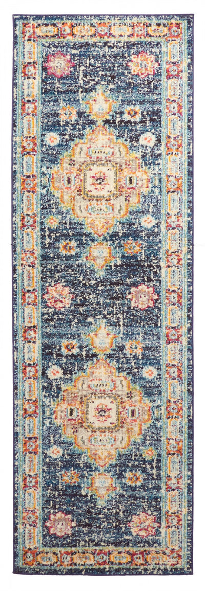 Lotus Navy Rug 2'8" x 8'2" | Tapis de Couloir Traditionnel Lotus 2'8" x 8'2" en Bleu marin