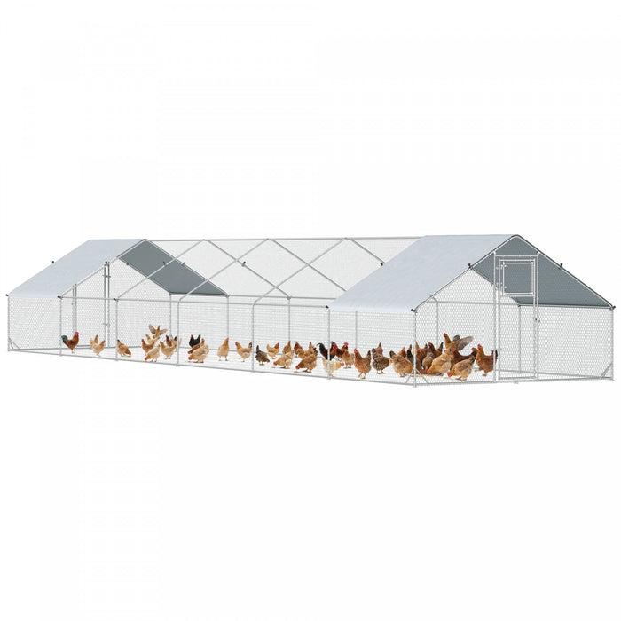 Poulailler Metallique PawHut, Grand Enclos pour Poules, Canards, Lapins avec Protection UV et Impermeable, 12 m x 3 m x 1,95 m pour Jardin ou Exterieur