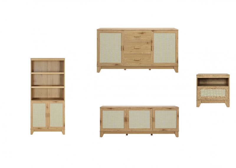 Ensemble de salon Sheridan Mid-Century Modern 4 pieces en bois naturel