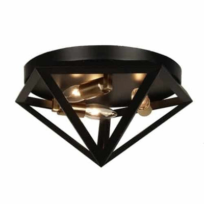 Dainolite Archello 3 Light Flush Mount Matte Black Antique Brass Accents Lamp|Plafonnier affleuré Archello de Dainolite au fini noir mat et touches laiton antique et 3 ampoules