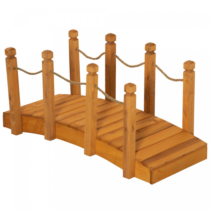 Outsunny 4 Ft Pont De Jardin En Bois De Sapin Avec Balustrades Cordes De Chanvre Orange