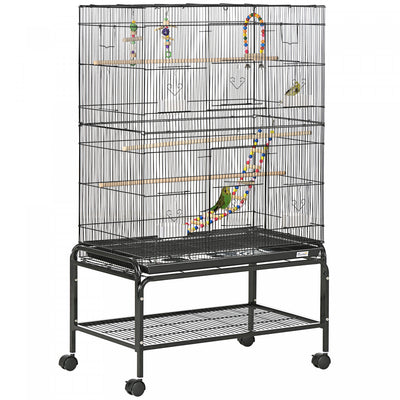 Pawhut Bird Cage With Rolling Stand, Toys, For Budgies Canaries Finches Lovebirds Parakeets, Parrot |Pawhut Cage A Oiseaux Avec Support Roulant, Jouets, Pour Perruches Canaris Pinsons Inseparables Perr