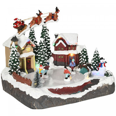 Homcom Christmas Village And Santa Deer, Skating Pond Animated Set|Homcom Village De Noel Etang Patinoire Du Pere Noel Et Cerfs