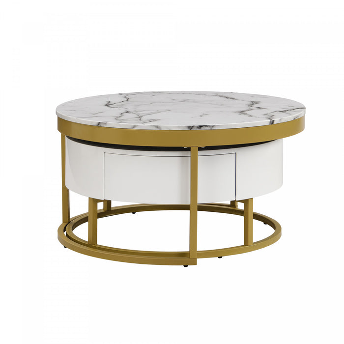 Table Basse Gigogne Moderne Herman De 31,5\" Avec Tiroirs De Rangement, Blanche