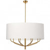 Lustre Eleanor de Dainolite avec abat-jour blanc, fini laiton vieilli et 8 ampoules