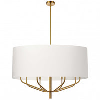 Lustre Eleanor de Dainolite avec abat-jour blanc, fini laiton vieilli et 8 ampoules