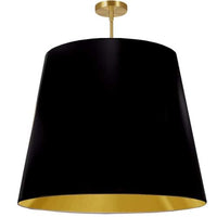 Très grand luminaire suspendu de Dainolite avec très grand abat-jour cylindrique effilé noir et doré, et 1 ampoule