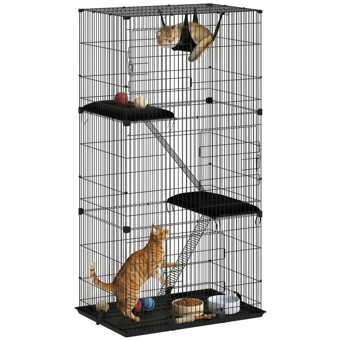 Cage interieure pour chat a 3 niveaux avec hamac pour 1 a 2 chatons