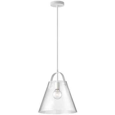 Dainolite Polly 1 Light Pendant Medium Matte White Finish Clear Glass Lamp|Luminaire suspendu moyen Polly de Dainolite en verre transparent, avec fini blanc mat et 1 ampoule