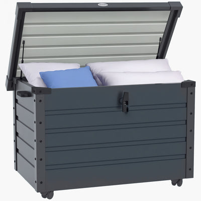 Outsunny Garden Storage Box, Deck Box with Lock for Tools, Cushions Grey