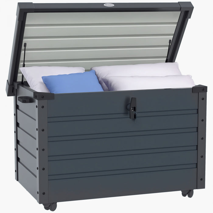 Outsunny Coffre de Jardin, Bac de Rangement avec Serrure, Gris