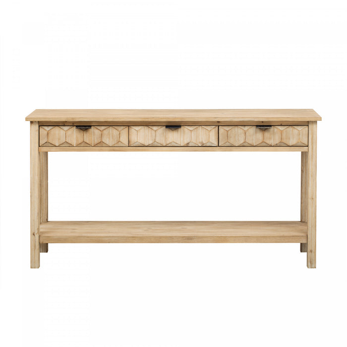 Table d'entree Oliver 60'' en placage de sapin avec design en nid d'abeille et tiroirs, naturel
