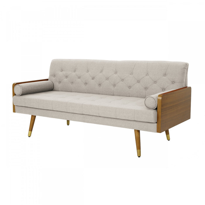 Canapé 3 Places En Tissu Capitonné Aidan Avec Coussins Roulés - Beige