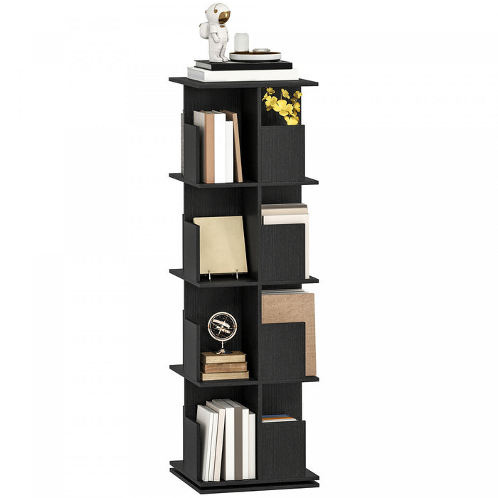 HOMCOM Bibliotheque pivotante a 360°, 4 niveaux avec casiers, noir