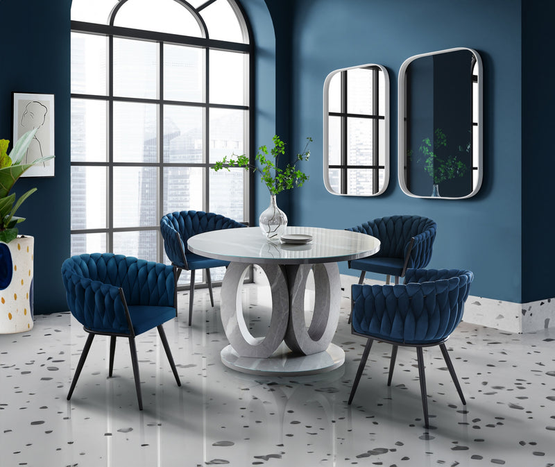 Chaise de salle à manger avec accoudoirs Hildy en velours bleu (ensemble de 2)