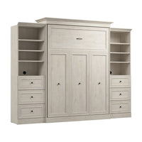 Grand lit escamotable Versatile de Bestar de 115 po (L) avec 2 organisateurs de garde-robe et tiroirs - blanc chêne lin