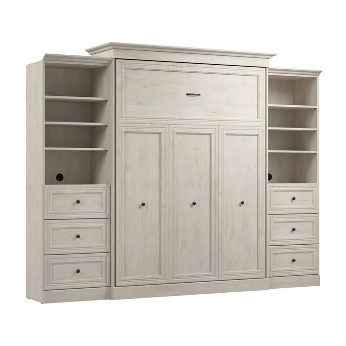 Grand lit escamotable Versatile de Bestar de 115 po (L) avec 2 organisateurs de garde-robe et tiroirs - blanc chêne lin
