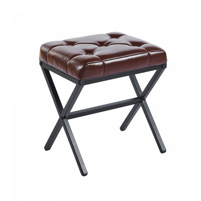 Liam Accent Stool with Tufted Cushion and Metal Legs,Dark Brown Accent Chair | Tabouret d’appoint Liam avec coussin capitonne et pieds en metal, couleur brun fonce