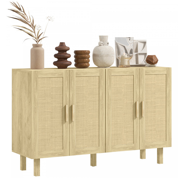 HOMCOM Buffet Boho avec 4 portes en rotin, naturel