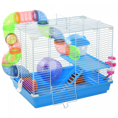 Pawhut 18" Large Hamster Cage, Small Animal House, 2-level Gerbil Haven With Tunnel Tube System, Exe|Pawhut Grande Cage Pour Hamster De 45.7 Cm, Maison Pour Petits Animaux, Refuge Pour Gerbilles A 2 Ni