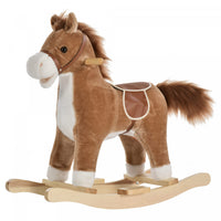 Qaba Cheval A Bascule En Peluche Sur Bascules En Bois Avec Sons, Base En Bois, Chaise A Bascule Pour