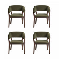 Fauteuil Blake Moderne en Fausse Laine Mohair avec Accoudoirs en Bois, Vert - Lot de 4