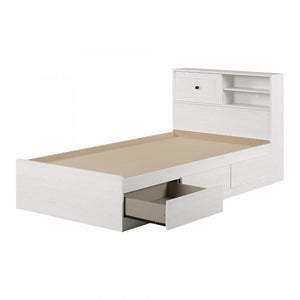 Hazen Ensemble Lit Matelot 3 Tiroirs Et Tete De Lit Bibliotheque Pin Blanc, De Meubles South Shore