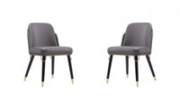 Chaise de salle a manger moderne Estelle en cuir vegetalien et bois, graphite - Lot de 2