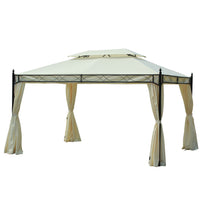 Outsunny 13'l X 10'w Gazebo Canopy Party Tent Abri De Jardin Exterieur A 2 Niveaux Avec Rideaux, Bla