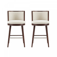 Tabouret de bar moderne en bois et tissu creme Evalyn - Lot de 2