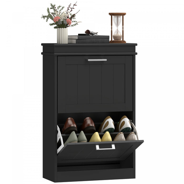 HOMCOM Armoire a chaussures etroite pour entree avec tiroirs rabattables et etagere reglable