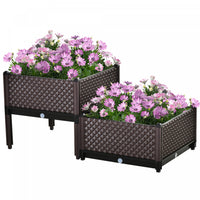 Outsunny Lot De 2 Jardinieres Sur Pieds Carre Potager 2 Etages Insert D'irrigation Inclus Plastique