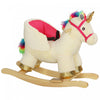 Qaba Cheval A Bascule, Cheval A Bascule Pour Enfants, Licorne Avec Son, Ceinture De Securite, Base En Bois, Animaux En Peluche Pour Enfants De 18 A 36 Mois, Blanc Creme