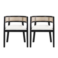  Ensemble De 2 Chaises De Salle À Manger Lance Avec Dossier En Rotin Et Siège En Forme De U - Noir