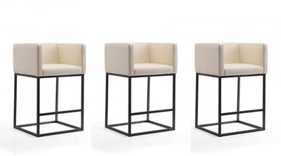 Embassy Mid-Century Modern Metal Upholstered Counter Stool in Cream - Set of 3 | Tabouret de comptoir Embassy style milieu du siecle en metal et tissu creme - Lot de 3