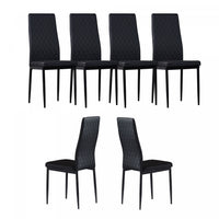 Ensemble de chaises de salle a manger modernes Ava avec motif de grille en diamant (lot de 6), cuir ignifuge et cadre en metal, noir