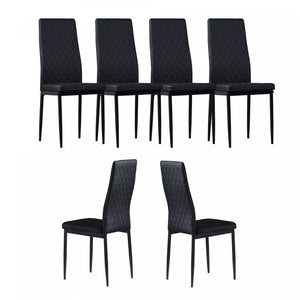 Ensemble de chaises de salle a manger modernes Ava avec motif de grille en diamant (lot de 6), cuir ignifuge et cadre en metal, noir
