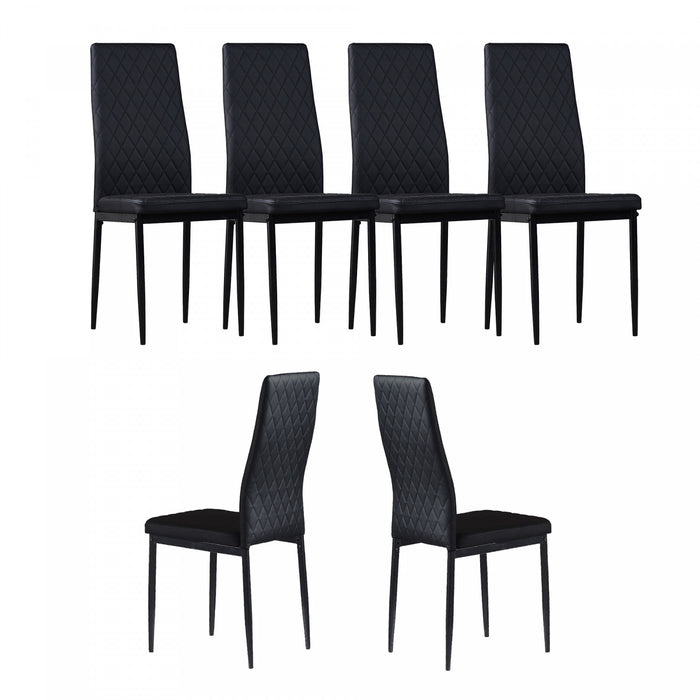 Ensemble de chaises de salle a manger modernes Ava avec motif de grille en diamant (lot de 6), cuir ignifuge et cadre en metal, noir