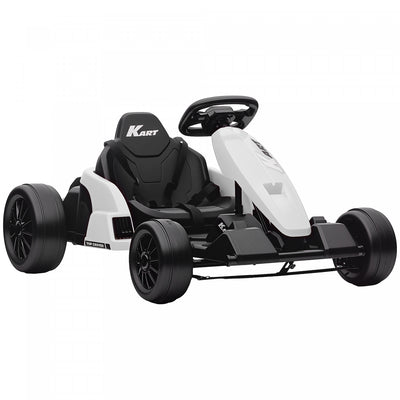 Qaba Electric Go Kart, 24V 9Ah Big Battery, Kids Drift Kart with Dual 150W Motors, Adjustable Seat & 11.2MPH High Speed, Slow Start, 5-Point Harness, for 6-12 Years, White