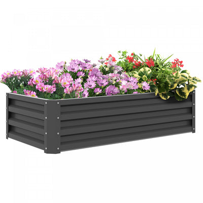 Outsunny 4' X 2' X 1' Raised Garden Bed, Galvanized Steel Planter Box For Vegetables, Flowers, Herbs|Outsunny Parterre De Fleur Rectangulaire Potager De Jardin Jardinieres Bac A Fleurs Panneaux Modulab