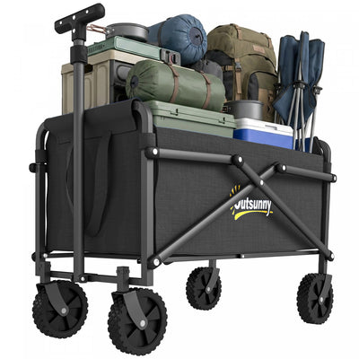 Outsunny Collapsible Folding Wagon Cart, Portable Outdoor Utility Compact Small Garden Cart with Universal Wheels and Adjustable Handle for Sports, Camping, Shopping, Black