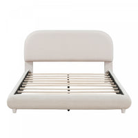 Lit plateforme Sophie rembourre en polaire Teddy avec tissu doux et cadre robuste, taille Full, beige