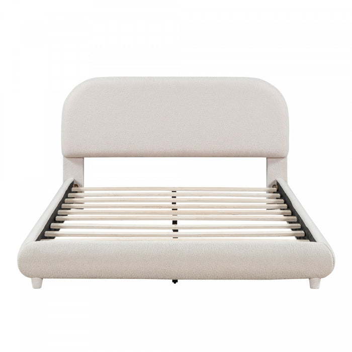 Lit plateforme Sophie rembourre en polaire Teddy avec tissu doux et cadre robuste, taille Full, beige